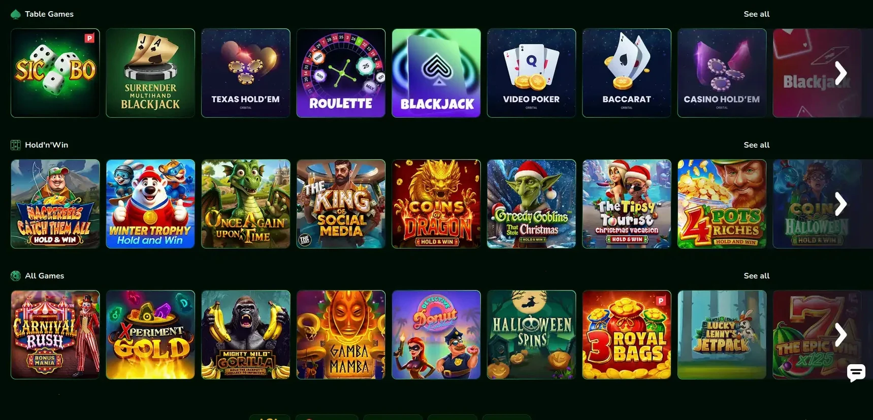 Winspirit Casino Spielauswahl